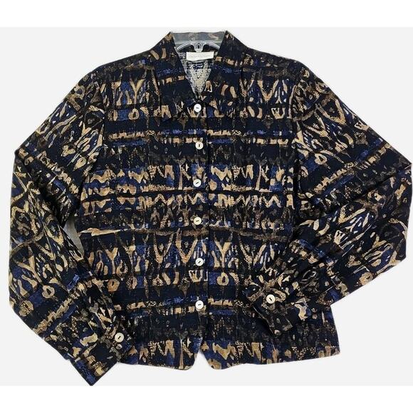 Dana Buchman ~Woman Size 12~ Black/Gold Blazer Top 100% Silk Unlined. - Picture 9 of 14